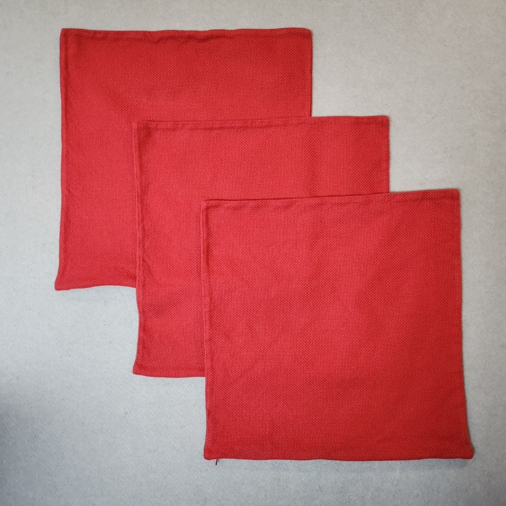 Pottery Barn‎ Lot of 3 Pillow Shams Solid Red Waffle Textured 19x19 100% Cotton